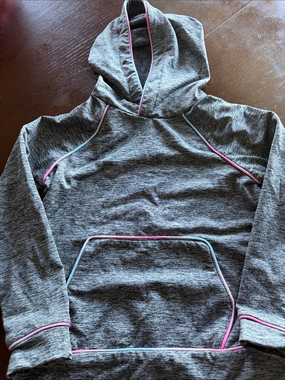Kids Grey Hoodie with Pink & Light Blue Trim